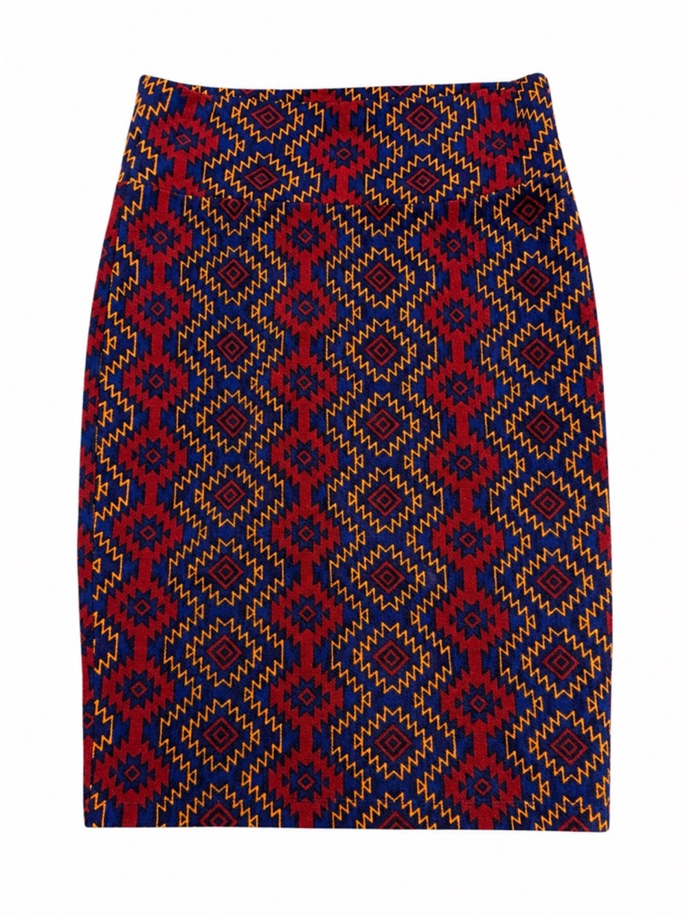 LuLaRoe Red, Blue & Gold Geometric Pencil Skirt